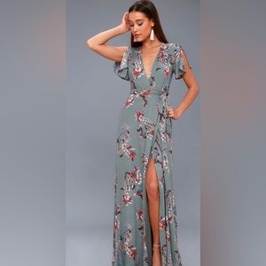 NWT Lulu’s - Green Floral Wrap Maxi Dress Size Large